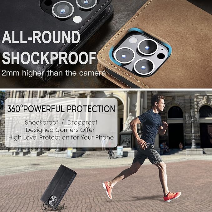 for iPhone 15 Pro Max Case, Flip Wallet Leather Case with Card Holder Magnetic Closure Shockproof Kickstand Protective Phone Cases Cover for iPhone 15 Pro Max, Black