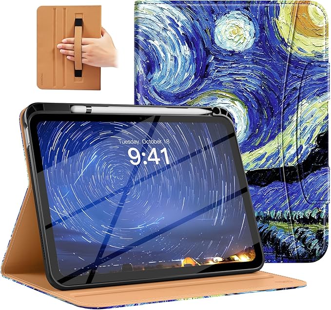 MoKo for iPad (A16) 11th Generation Case 11 inch 2025, iPad 10th Generation Case 10.9" 2022 with Pencil Holder & Pocket, Premium Leather Folio Stand Cover, Multiple Viewing Angles, Starry Night