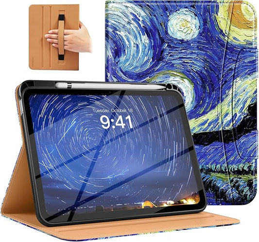 MoKo for iPad (A16) 11th Generation Case 11 inch 2025, iPad 10th Generation Case 10.9" 2022 with Pencil Holder & Pocket, Premium Leather Folio Stand Cover, Multiple Viewing Angles, Starry Night