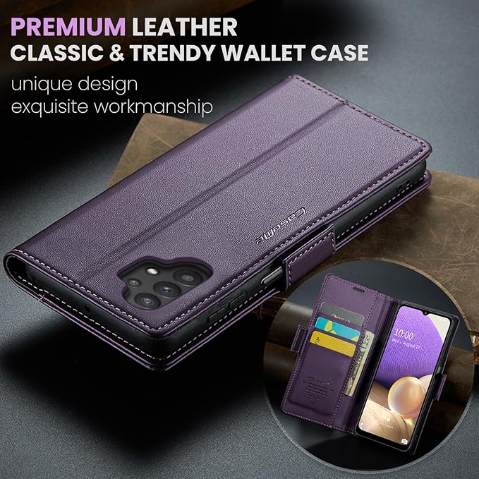 for Samsung Galaxy A32 5G Case, Premium PU Leather Wallet Case Flip Cover with [RFID Blocking][Card Holder][Stand Function] for Samsung Galaxy A32 5G (Non 4G Version), Purple