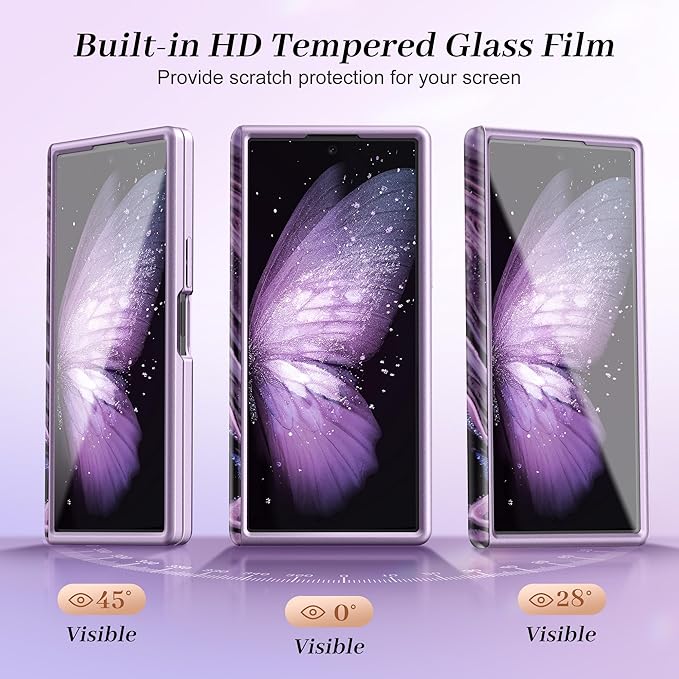 GVIEWIN for Samsung Galaxy Z Fold 7 Case Built-in HD Screen Protector [Compatible with Magsafe][Hidden Kickstand] Magnetic Full-Body Hinge Protection Slim Phone Case for Z Fold 7, Quicksand/Purple
