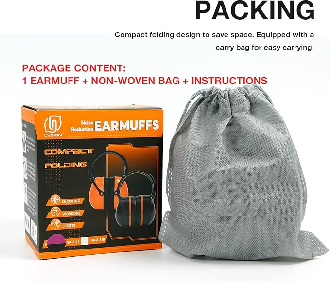 LYSIAN Foldable Noise Reduction Earmuffs, Hearing Protection Safety Ear Muffs for Shooting, Workshop,Loud Security Events