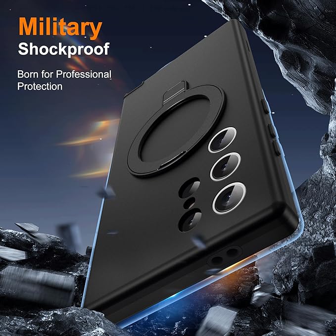Designed for Samsung Galaxy S24 Ultra Case with Magnetic Ring Stand [Compatible with Mag-Safe][Military Grade Drop Protection][Build in Kickstand] Shockproof S24 Ultra Phone Case 6.8",Black