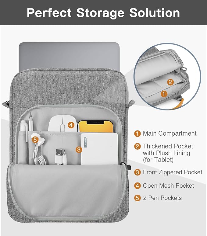 MoKo 13.3-14 Inch Laptop Sleeve Bag Fits MacBook Pro M3/M2 14" 2023, MacBook Pro 13" M2, New MacBook Air 13.6" M3/M2 2024/2022,Tab S8 Ultra 14.6",Handle Carrying Case with Shoulder Strap, Dark Gray