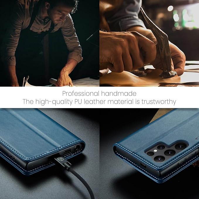 SINIANL for Samsung Galaxy S25 Ultra Wallet Case with RFID Blocking, S25 Ultra Case Wallet for Men Women with Card Holder Magnetic Clasp Kickstand Leather Book Folio Case for Galaxy S25 Ultra Blue