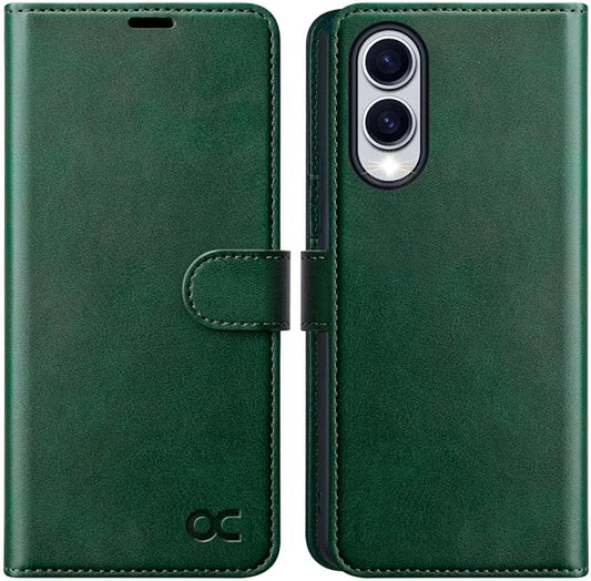 OCASE Compatible with Galaxy S25 Edge Wallet Case, PU Leather Flip Folio Case with Card Holders RFID Blocking Kickstand [Shockproof TPU Inner Shell] Protective Phone Cover 2025, Blackish Green