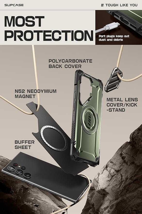 SUPCASE for Samsung Galaxy S24 Ultra Case with Stand [Built-in Camera Cover Kickstand] [S Pen Friendly] [Compatible with MagSafe] Heavy Duty Rugged Magnetic Phone Case for Galaxy S24 Ultra, Guldan