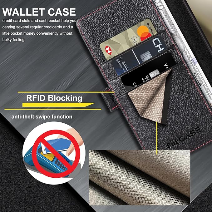 Case for Galaxy S25 Ultra 6.9"-Genuine Leather Folio Wallet Case with Kickstand RFID Blocking Card Holder Magnetic Protective Phone Cover Compatible with Galaxy S25 Ultra 2025 (Black)