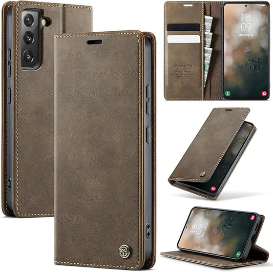 Wallet Case for Samsung Galaxy S22 Leather Wallet Flip Cover with Card Holder, Kickstand, Magnetic Closure, RFID Blocking TPU Shockproof Phone Case Compatible with S22, Coffee