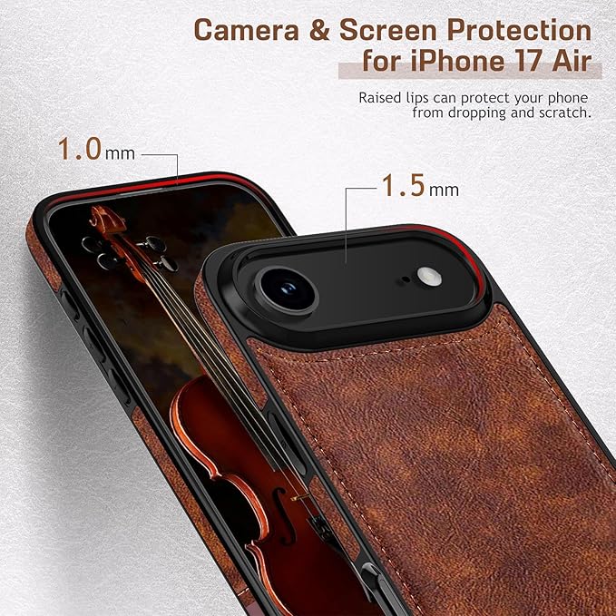 LOHASIC for iPhone 17 Air Case, Vintage Leather Thin Slim Luxury PU Soft Flexible Bumper Non-Slip Grip Protective Cover Men Women Phone Case for iPhone 17 Air 6.5" 2025 - Retro Brown