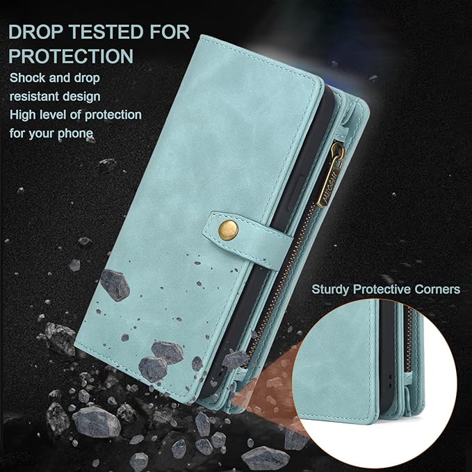 TwoHead Wallet Case Compatible with iPhone 15,Detachable Magnetic Phone Case,All-Round Protective Leather Phone Case with Card Holder,6.1 in,Blue