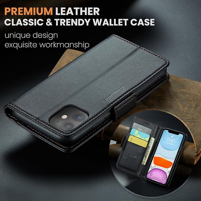 for iPhone 11 Case, Premium PU Leather Wallet Case Flip Cover with [RFID Blocking][Card Holder][Stand Function] Shockproof Protective for iPhone 11, Black