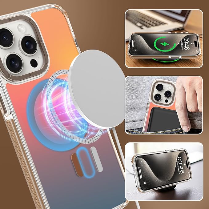 MOWIME Magnetic Case for iPhone 15 Pro Max [Compatible with Magsafe] [Cute Fashion Fluorescent Design] [1 Screen Protector] Slim Translucent Matte Case for iPhone 15 Pro Max 6.7" 2023, Desert