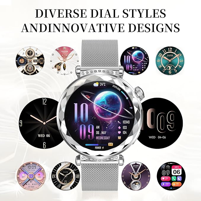 Smart Watch for Women, Fitness Tracker for Android/iOS, 1.19" AMOLED Screen Smartwatches with Female Cycle, Heart Rate, Sleep Monitor, Activity Tracking (2 Watch Bands) (Silver)