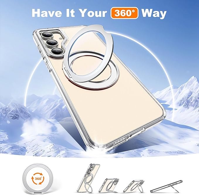 Compatible with Samsung Galaxy S24 Case with 360Rotatable Magnetic Ring Stand Compatible with Mag-Safe Military Protection Shockproof Transparent Phone Case for S24 6.2",Clear