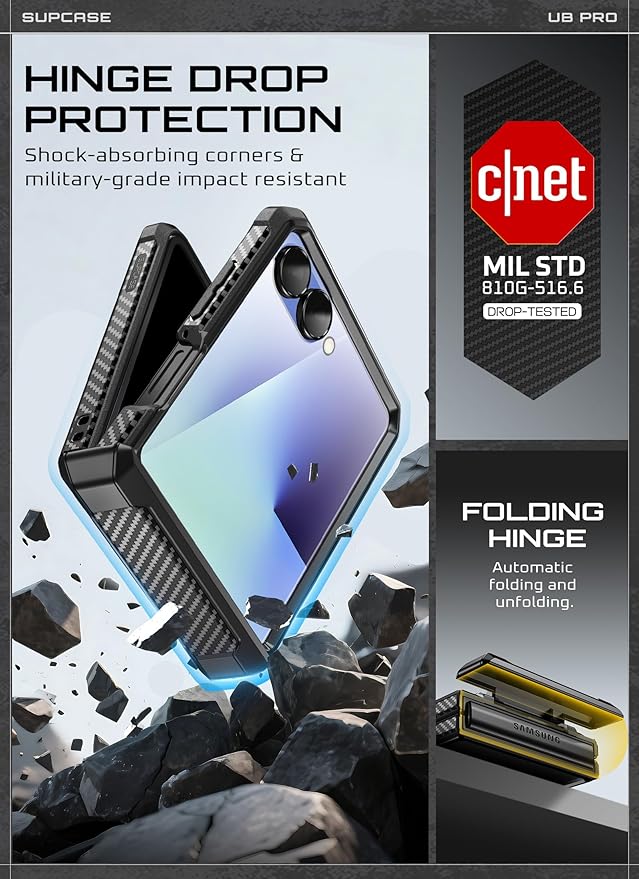 SUPCASE for Samsung Galaxy Z Flip 7 Case with Built-in Stand & Belt-Clip (Unicorn Beetle Pro), [Hinge Protection] [Front Tempered Glass Screen Protector] Full Body Military-Grade Phone Cover, Black