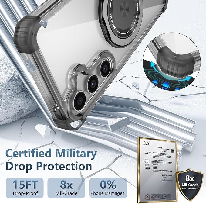 for Samsung Galaxy S23 FE Case Magnetic Compatible with MagSafe,with 2 Screen Protector,Built-in Camera Cover+Stand Ring,Military Grade Drop Shockproof Heavy Duty Protection Phone Bumper Black