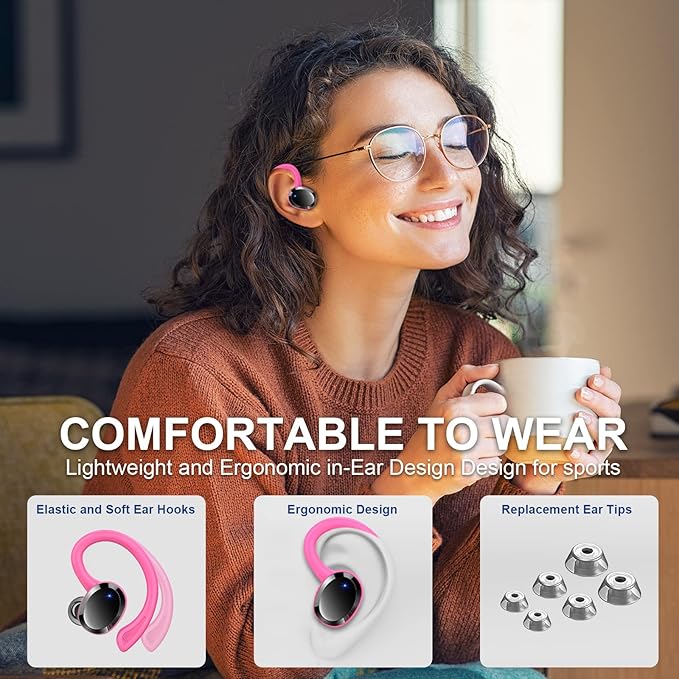 Wireless Earbuds Bluetooth 5.4 Headphones Sport, 2025 Bluetooth Earbuds with Earhooks, 48H Stereo Over Ear Buds, Earphone with 4 ENC Noise Canceling Mic, IP7 Waterproof Headset for Running/Gym/Workout