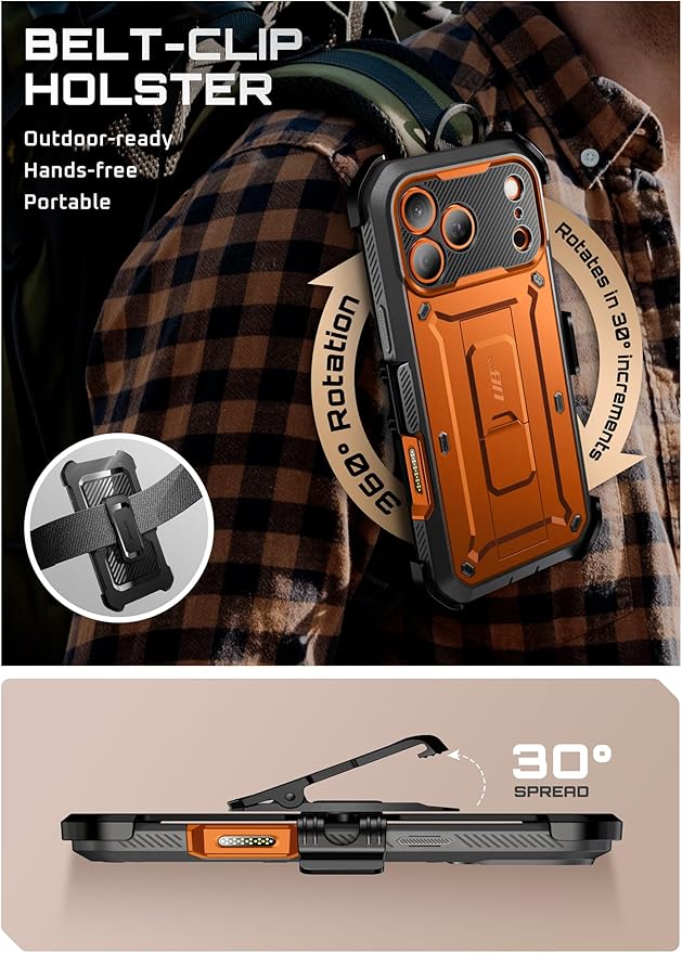 SUPCASE for iPhone 17 Pro Max Case with Camera Control Button (Unicorn Beetle Pro), [Built-in Kickstand & Screen Protector] [Military-Grade Protection] Full Body Heavy Duty Phone Case, Coral