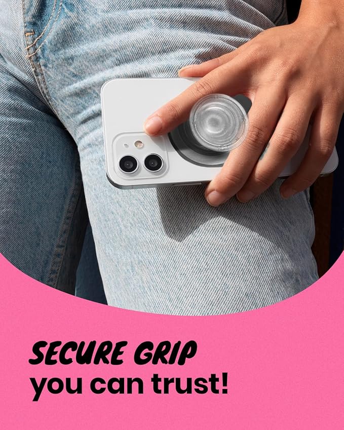 Oval Magnetic Phone Grip – MagSafe Compatible, Translucent Design, Slim and Lightweight, Grip and Stand for iPhone (Black)