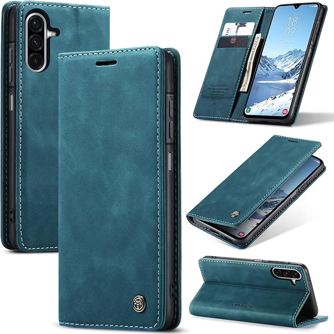 for Samsung Galaxy A26 Case, Flip Wallet Leather Case with Card Holder Magnetic Closure Shockproof Kickstand Protective Phone Cases Cover for Galaxy A26, Blue-Green