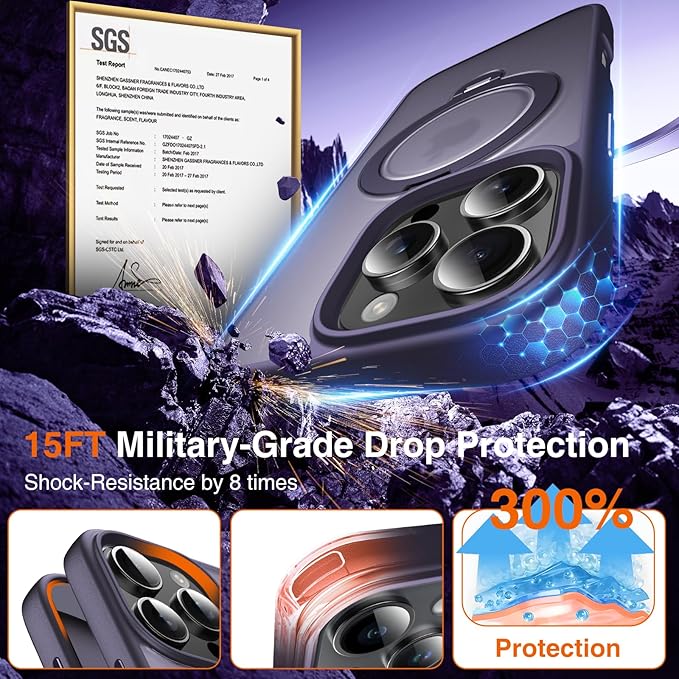 360° O-Ring MagStander for iPhone 16 Pro Case with Magnetic Kickstand Ring Holder [Compatible with MagSafe][360°Rotate Stand Ring][Military Shockproof] iPhone 16 Pro Phone Cover Matte Purple