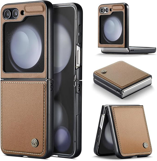 for Samsung Galaxy Z Flip 5 Case, Premium PU Leather Case Anti Scratch Slim Phone Shockproof Protective Phone Cover for Samsung Galaxy Z Flip5, Brown