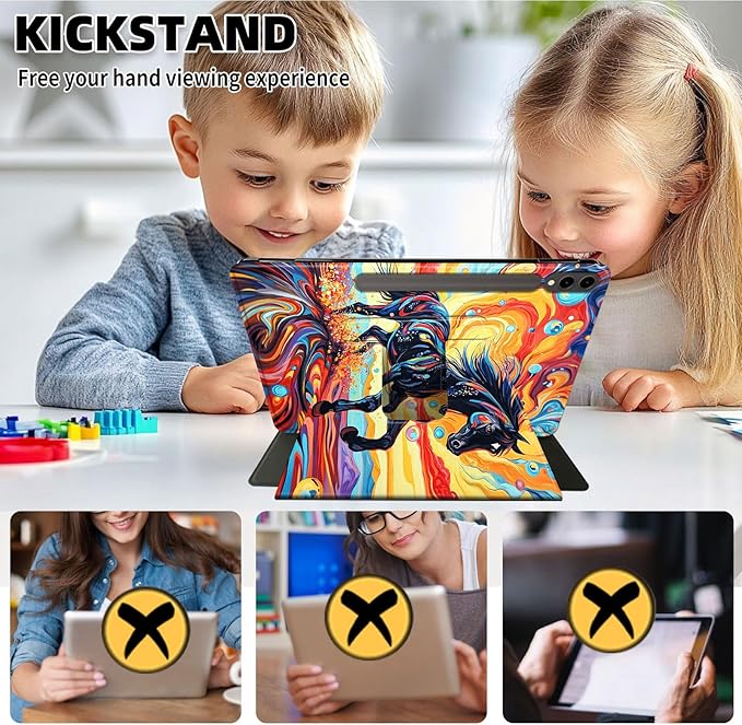 Case for 12.4 inch Galaxy Tab S10 Plus Case (2024), Galaxy Tab S9 Plus Case (2023), 360 Degree Rotating Folio Stand Smart PU Leather Cover, Auto Sleep/Wake, Colorful Frogs