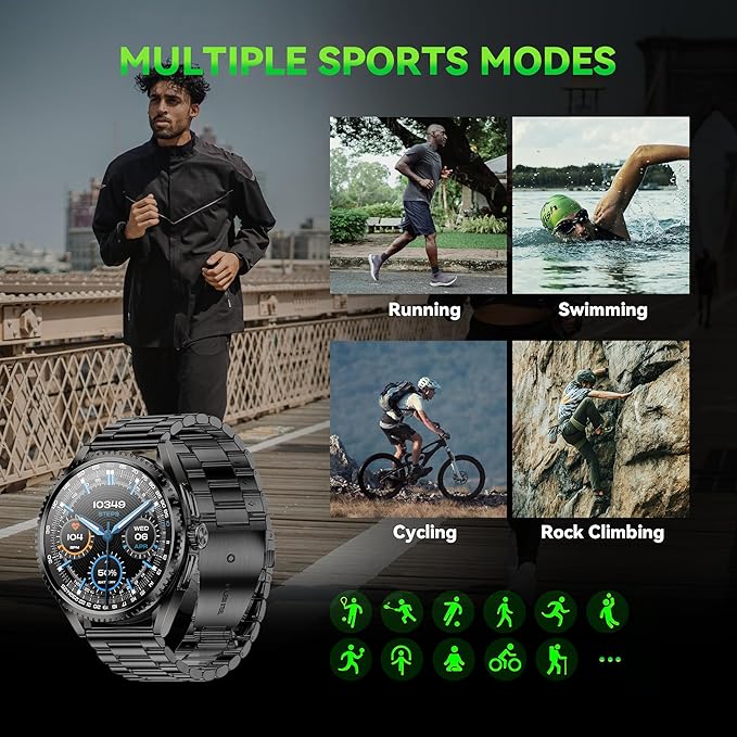 Military Smart Watch for Men (2025/Voice Assistant) 1.75-inch HD AMOLED Tactical Smartwatch for Android iOS 100+ Sport Mode Fitness Tracker with Heart Rate SpO2 Sleep Monitor IP67 Waterproof 2 Straps