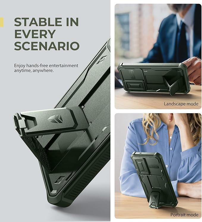 Dexnor for Samsung Galaxy S25 Plus Case with Built-in Slide Camera Cover & Screen Protector & Kickstand,Heavy-Duty Shockproof Rugged Case Full-Body Bumper Cover for Galaxy S25 Plus(2025),Army Green