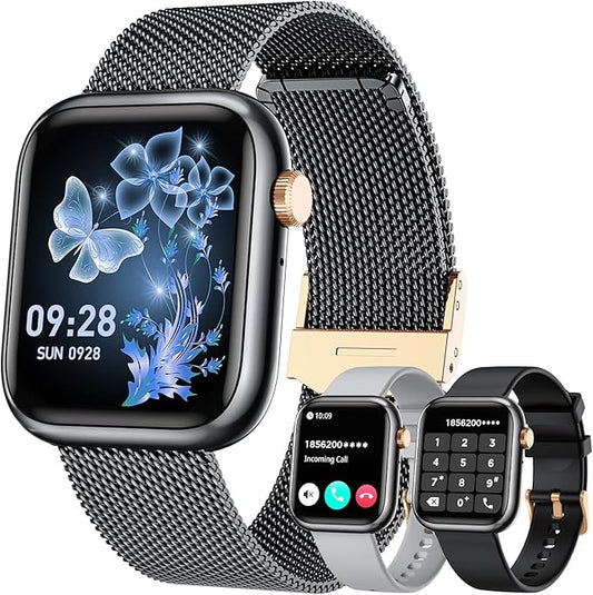 Smartwatch Women Fitness Tracker Watch: Black Smart Watches for Women Make Answer Bluetooth Call Android Phones iPhone Compatible 123+ Sport Modes IP68 Waterproof Digital Pedometer Heart Rate Monitor