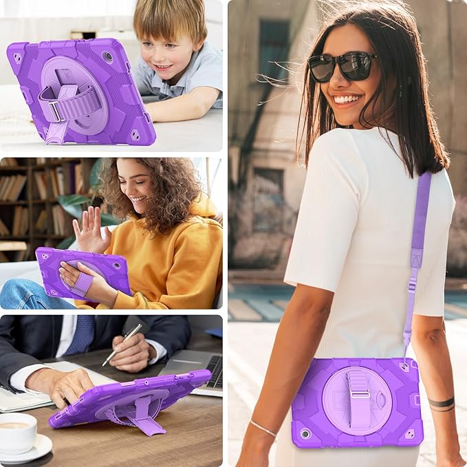 HXCASEAC Case for Samsung Galaxy Tab A9 Plus/A9+ 11 Inch with Screen Protector/Adjustable Hand Strap/Pen Holder, 3-Layer Drop Proof SM-X210/X216/X218 - Purple