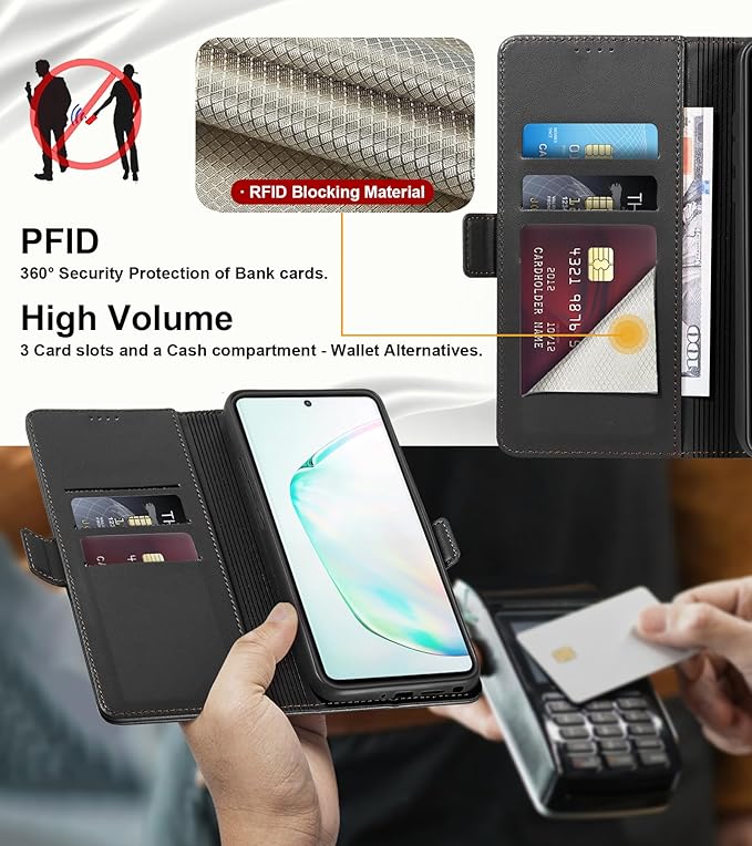 Wallet Flip Case for Samsung Galaxy Note 10 Plus/Note10+ - [RFID Blocking] Luxury PU Leather Card Holder Magnetic Phone Cover with Kickstand,Shockproof Protective Case,Black