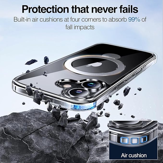 Anqrp 360° All-in-ONE Crystal Clear Case for iPhone 17 with Rotatable Magnetic Stand, Compatible with Mag-Safe, Anti-Yellowing Transparent MIL-Grade Shockproof Phone Case Cover for iPhone 17