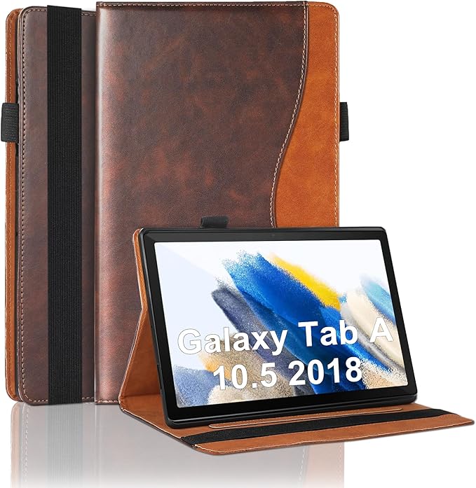 Case for Samsung Galaxy Tab A 10.5 2018 Model SM-T590/T595/T597 Bussiness Premium Slim PU Leather Stand Folding Folio Cover with Card Slot Pen Holder-Brown