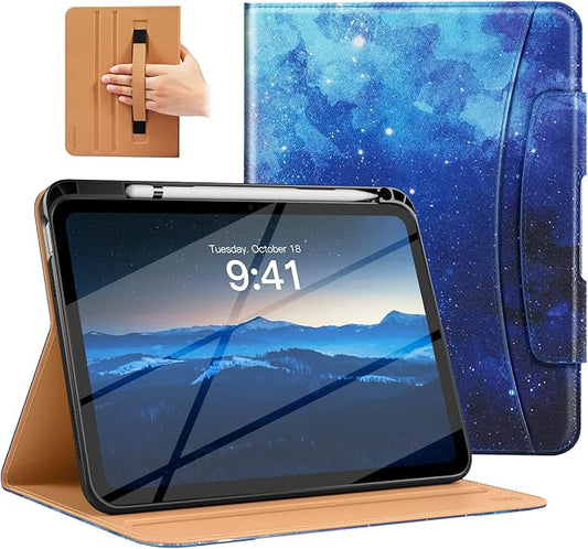 MoKo for iPad (A16) 11th Generation Case 11 inch 2025, iPad 10th Generation Case 10.9" 2022 with Pencil Holder & Pocket, Premium Leather Folio Stand Cover, Multiple Viewing Angles, Blue Starry Sky