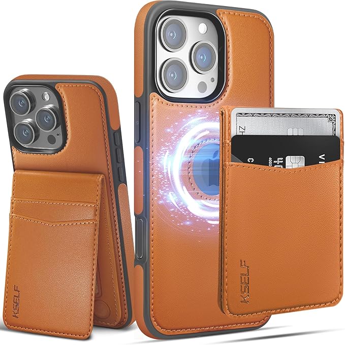 for iPhone 16 Pro Max Leather Wallet Case, Compatible with Magsafe, 2 in 1 Detachable Magnetic Card Holder, RFID Blocking Kickstand Credit Slots Flip Case for Men Women, Brown