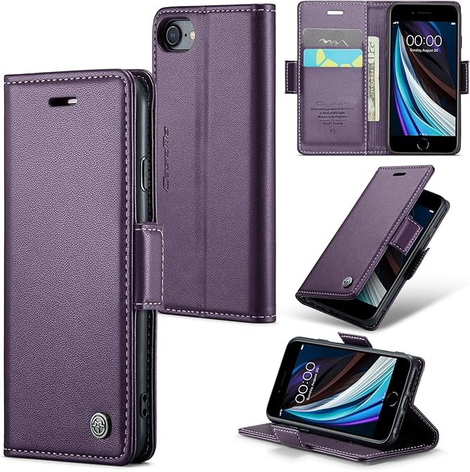 for iPhone SE 2022/3rd/2020/2rd,iPhone 8/7 Case, Premium PU Leather Wallet Case Flip Cover with [RFID Blocking][Card Holder] Shockproof Protective for iPhone SE 2022/2020, iPhone 8/7, Purple