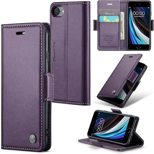 for iPhone SE 2022/3rd/2020/2rd,iPhone 8/7 Case, Premium PU Leather Wallet Case Flip Cover with [RFID Blocking][Card Holder] Shockproof Protective for iPhone SE 2022/2020, iPhone 8/7, Purple