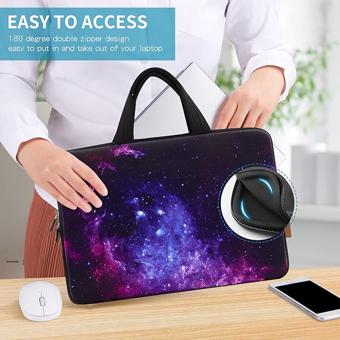 iColor 14 15 15.4 15.6 inch Laptop Bag Sleeve Handle Chromebook Case Protect Pouch Holder Notebook Sleeve Neoprene Chromebook Cover Soft Carrying Travel Case Galaxy ICB-15