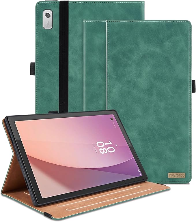 Case for Lenovo Tab M9 9.0 inch 2023 (TB-310FU) / Nook 9" Lenovo Tablet 2024, Multi-Angle Viewing Smart Cover with Pocket, Business PU Leather Flip Stand Cover-Green