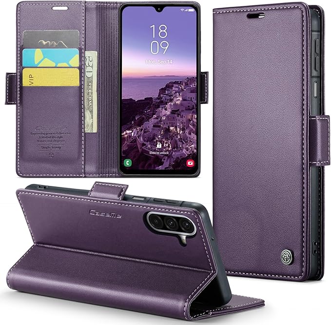 for Samsung Galaxy A26 5G Case, Premium PU Leather Wallet Case Flip Cover with [RFID Blocking][Card Holder][Stand Function] Shockproof Protective for Samsung Galaxy A26, Purple