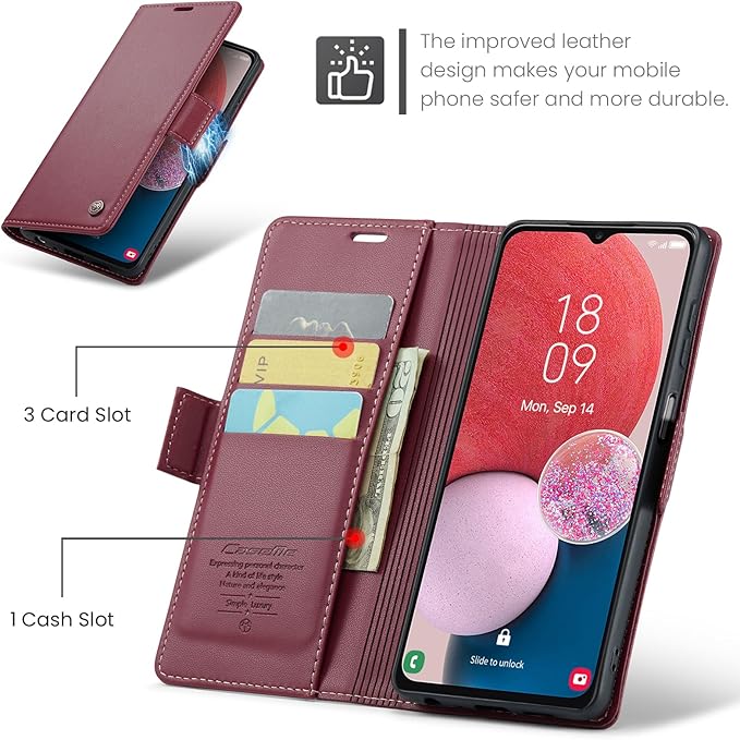 for Samsung Galaxy A13 4G/5G Case, Premium PU Leather Wallet Case Flip Cover with [RFID Blocking][Card Holder][Stand Function] Shockproof Protective for Samsung Galaxy A13, Red