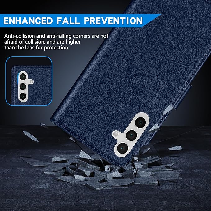 ZZXX for Samsung Galaxy S25 Plus Wallet Case with [RFID Blocking] Card Slot Kickstand Magnetic Closure Leather Flip Fold Protective Phone Case for Galaxy S25 Plus 5G Case Wallet(Blue-6.6 inch)