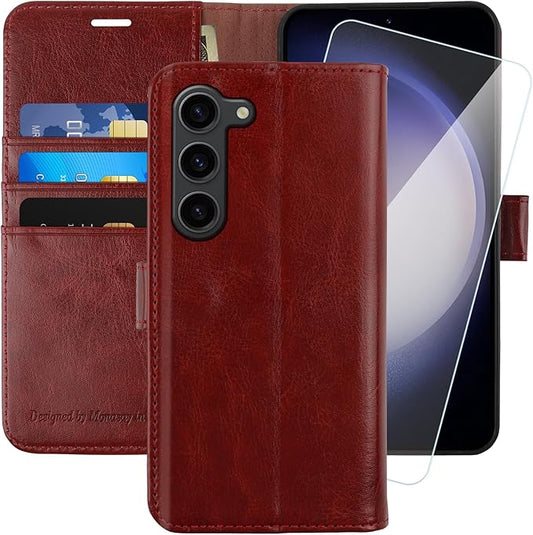 MONASAY Wallet Case Compatible for Galaxy S23+Plus 5G,[RFID Blocking] Flip Folio Leather Cell Phone Cover with Credit Card Holder，6.6 inch, Burgundy