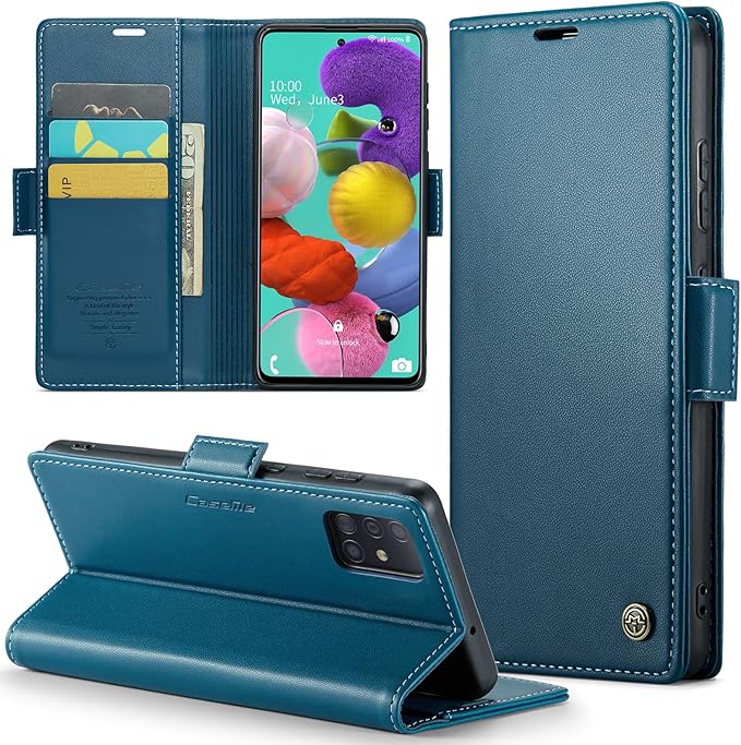 for Samsung Galaxy A51 4G Case, Premium PU Leather Wallet Case Flip Cover with [RFID Blocking][Card Holder][Stand Function] for Samsung Galaxy A51 4G (Non 5G Version), Blue
