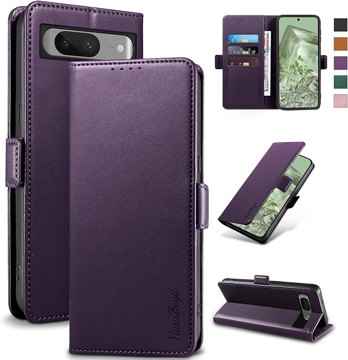 Wallet Flip Case for Google Pixel 8 - [RFID Blocking] Luxury PU Leather Card Holder Magnetic Phone Cover with Kickstand,Shockproof Protective Case,Purple