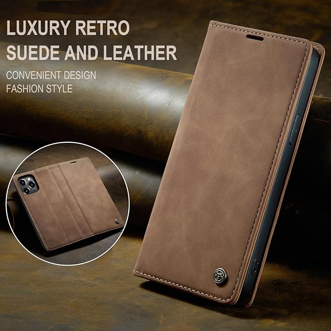 for iPhone 13 Pro Case, Flip Wallet Leather Case with Card Holder Magnetic Closure Shockproof Kickstand Protective Phone Cases Cover for iPhone 13 Pro, Coffee