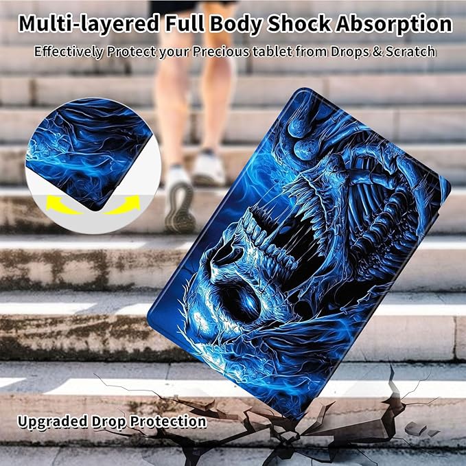 Case for 12.4 inch Galaxy Tab S10 Plus Case (2024), Galaxy Tab S9 Plus Case (2023), 360 Degree Rotating Folio Stand Smart PU Leather Cover, Auto Sleep/Wake, Blue Skeleton