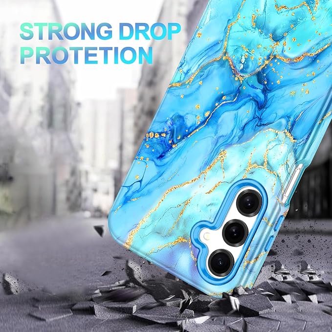 Casetego for Galaxy A16 5G Case,Compatible with MagSafe,[Military Grade Drop Test] Full Body Protection Slim Shockproof Rugged Marble Women Case for Samsung Galaxy A16 5G 6.7 inch,Light Blue